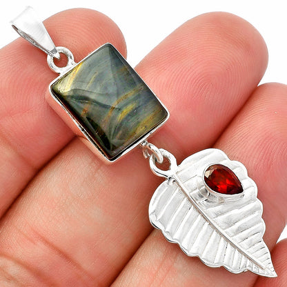 Natural Blue Tiger Eye & Garnet Pendant P-1539 SDP146835