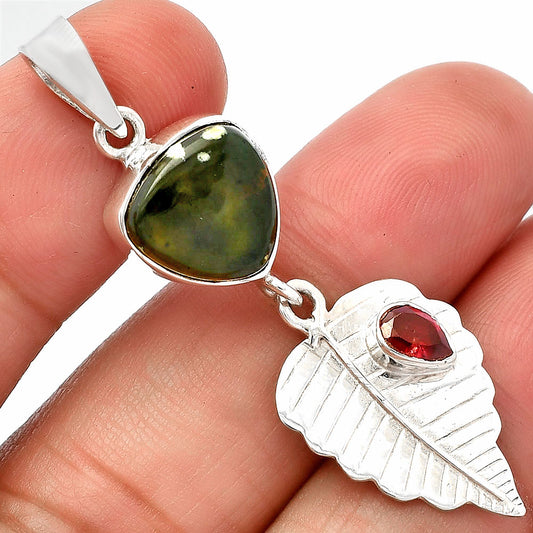 Nephrite Jade - Canada & Garnet Pendant P-1539 SDP146837