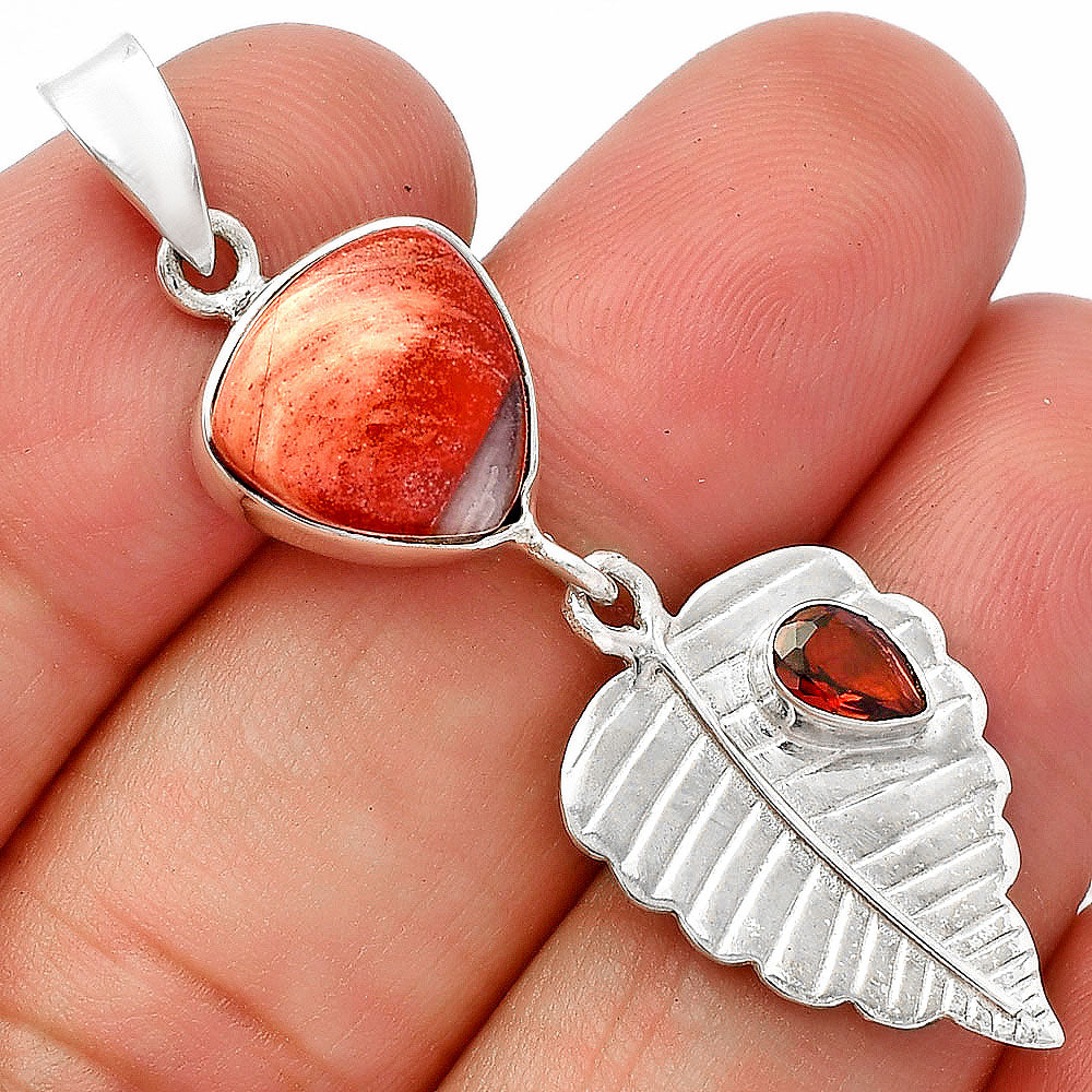 Natural Snake Skin Jasper & Garnet Pendant P-1539 SDP146843