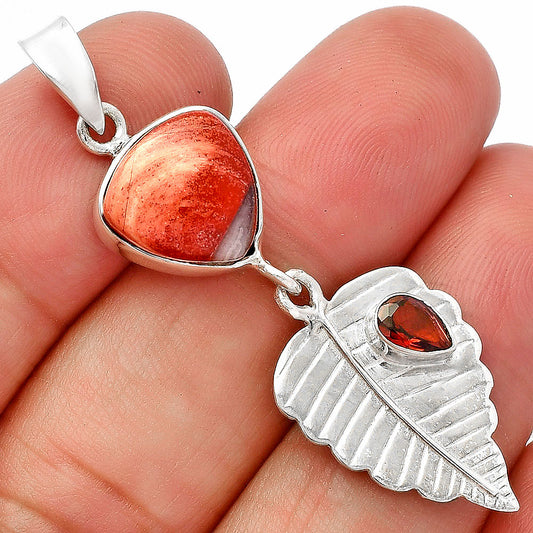 Natural Snake Skin Jasper & Garnet Pendant P-1539 SDP146843