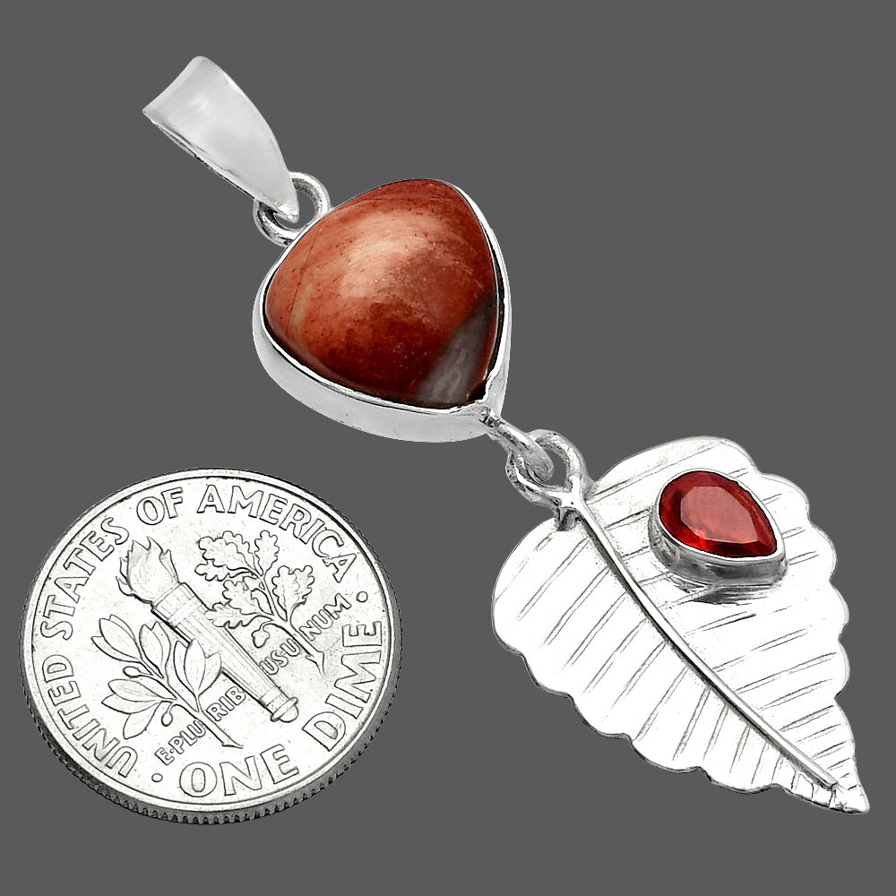 Natural Snake Skin Jasper & Garnet Pendant P-1539 SDP146843