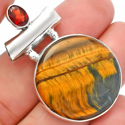 Natural Blue Tiger Eye & Garnet Pendant P-1279 SDP147150