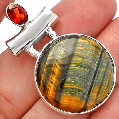 Natural Blue Tiger Eye & Garnet Pendant P-1279 SDP147152