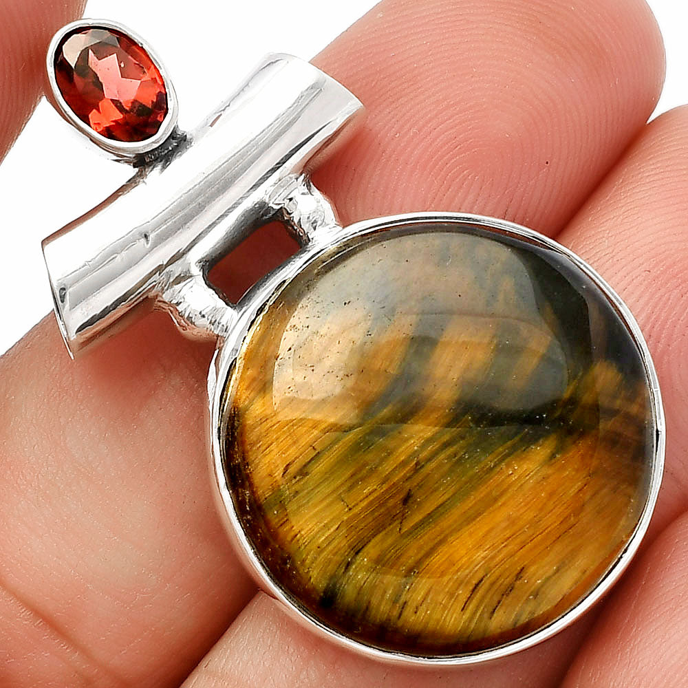 Natural Blue Tiger Eye & Garnet Pendant P-1279 SDP147171