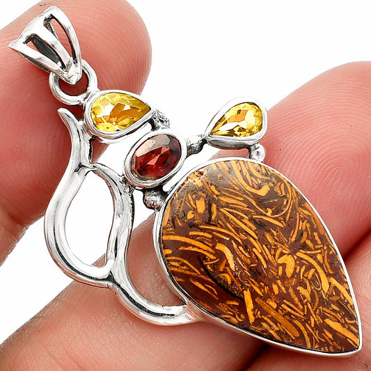 Coquina Fossil Jasper, Garnet & Citrine Pendant P-1290 SDP147286