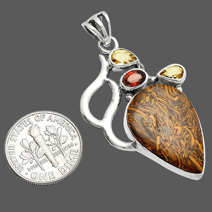 Coquina Fossil Jasper, Garnet & Citrine Pendant P-1290 SDP147286