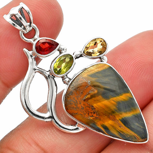 Blue Tiger Eye, Peridot, Citrine & Garnet Pendant P-1290 SDP147287
