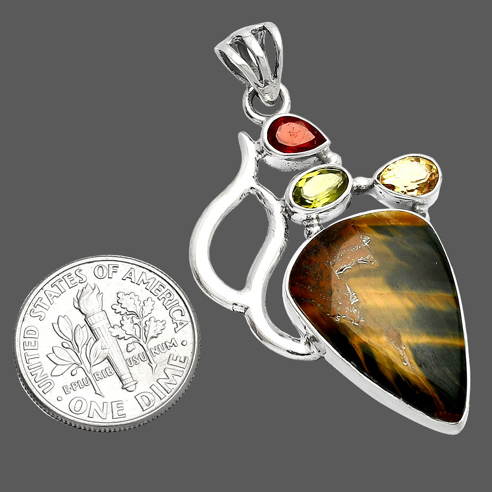 Blue Tiger Eye, Peridot, Citrine & Garnet Pendant P-1290 SDP147287