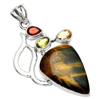 Blue Tiger Eye, Peridot, Citrine & Garnet Pendant P-1290 SDP147287