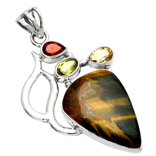 Blue Tiger Eye, Peridot, Citrine & Garnet Pendant P-1290 SDP147287