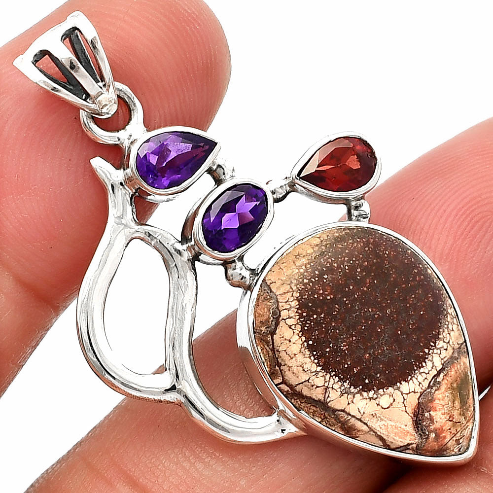 Mexican Bird Eye, Amethyst & Garnet Pendant P-1290 SDP147288