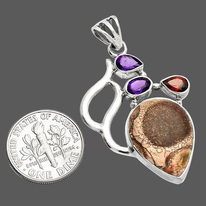 Mexican Bird Eye, Amethyst & Garnet Pendant P-1290 SDP147288