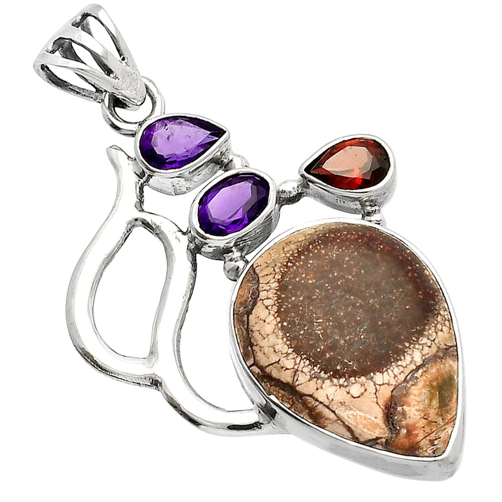 Mexican Bird Eye, Amethyst & Garnet Pendant P-1290 SDP147288
