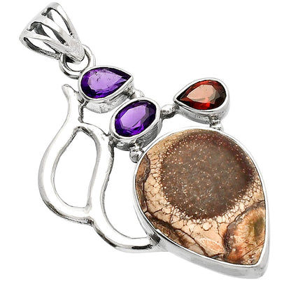 Mexican Bird Eye, Amethyst & Garnet Pendant P-1290 SDP147288