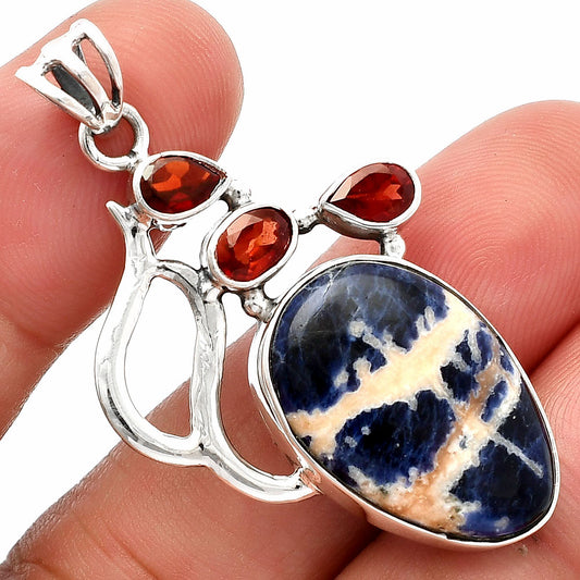 Natural Sodalite & Garnet Pendant P-1290 SDP147289