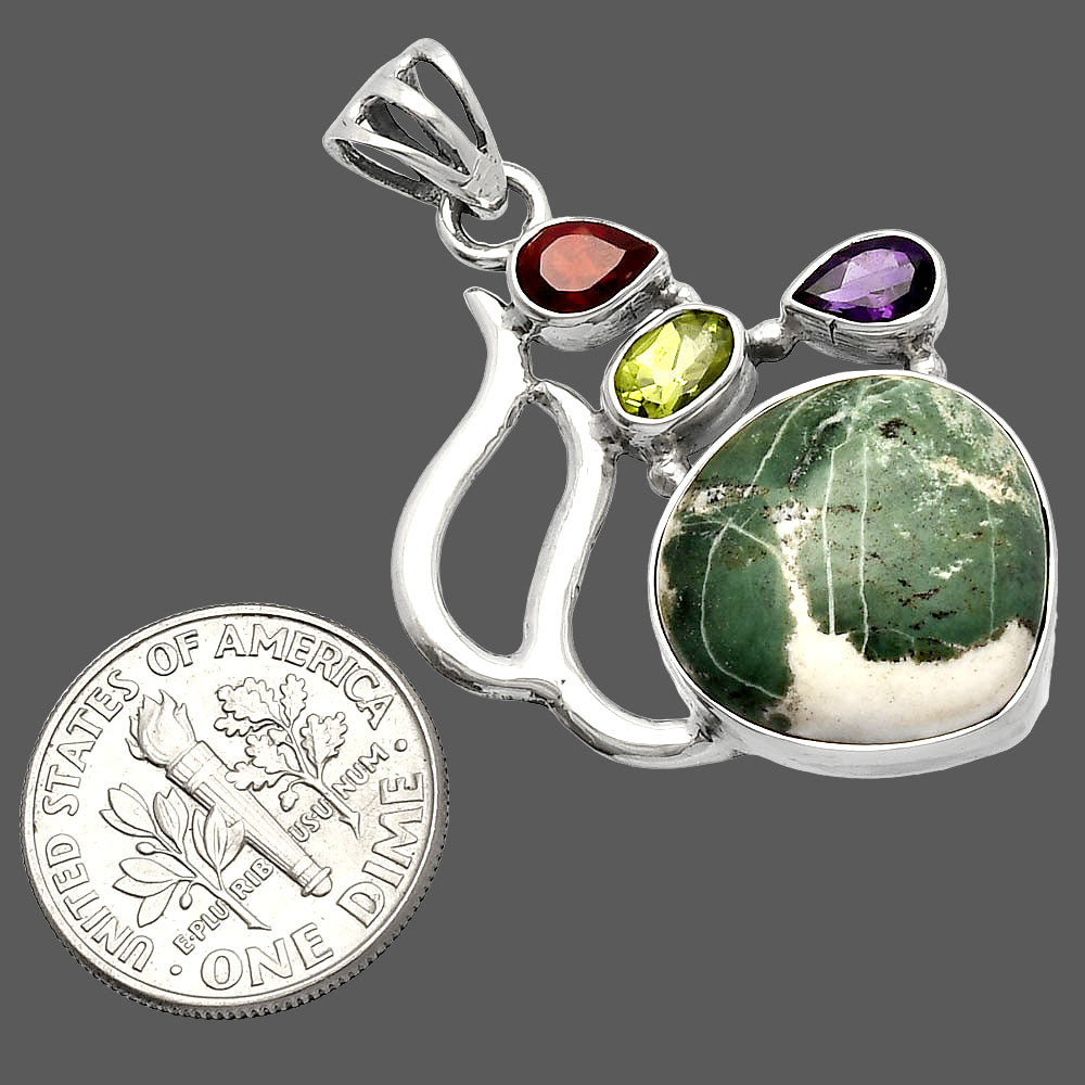 Larsonite Jasper, Peridot, Amethyst & Garnet Pendant P-1290 SDP147296