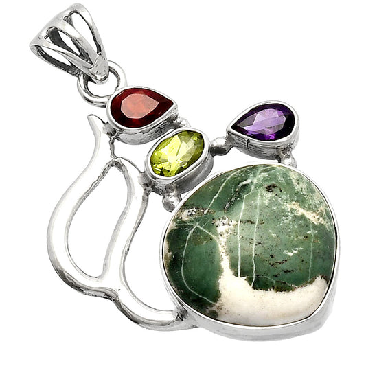 Larsonite Jasper, Peridot, Amethyst & Garnet Pendant P-1290 SDP147296
