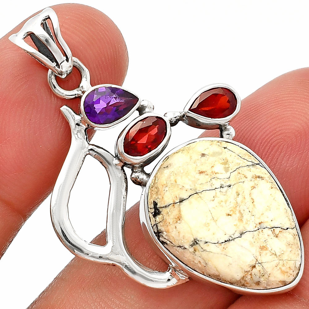 White Buffalo Turquoise Nevada, Garnet & Amethyst Pendant P-1290 SDP147299