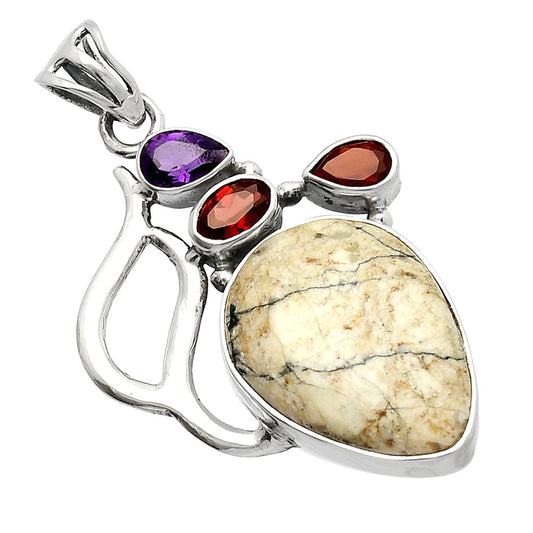 White Buffalo Turquoise Nevada, Garnet & Amethyst Pendant P-1290 SDP147299