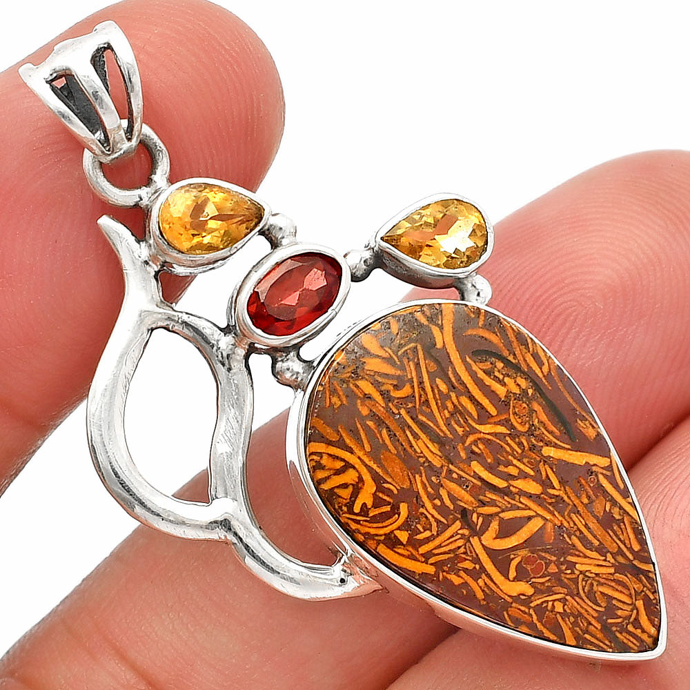 Coquina Fossil Jasper, Garnet & Citrine Pendant P-1290 SDP147300