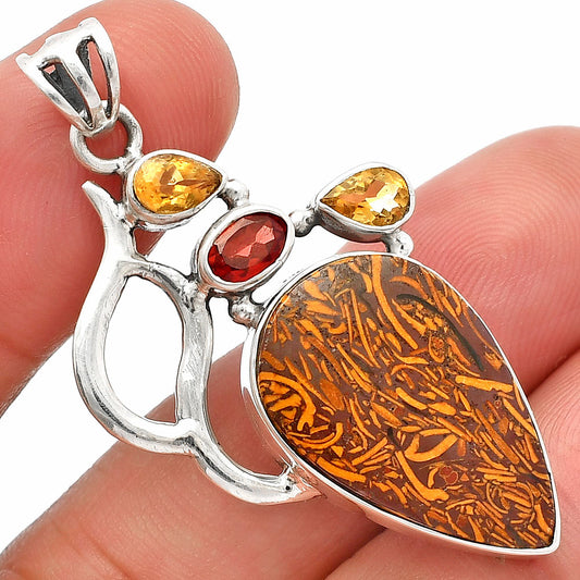 Coquina Fossil Jasper, Garnet & Citrine Pendant P-1290 SDP147300