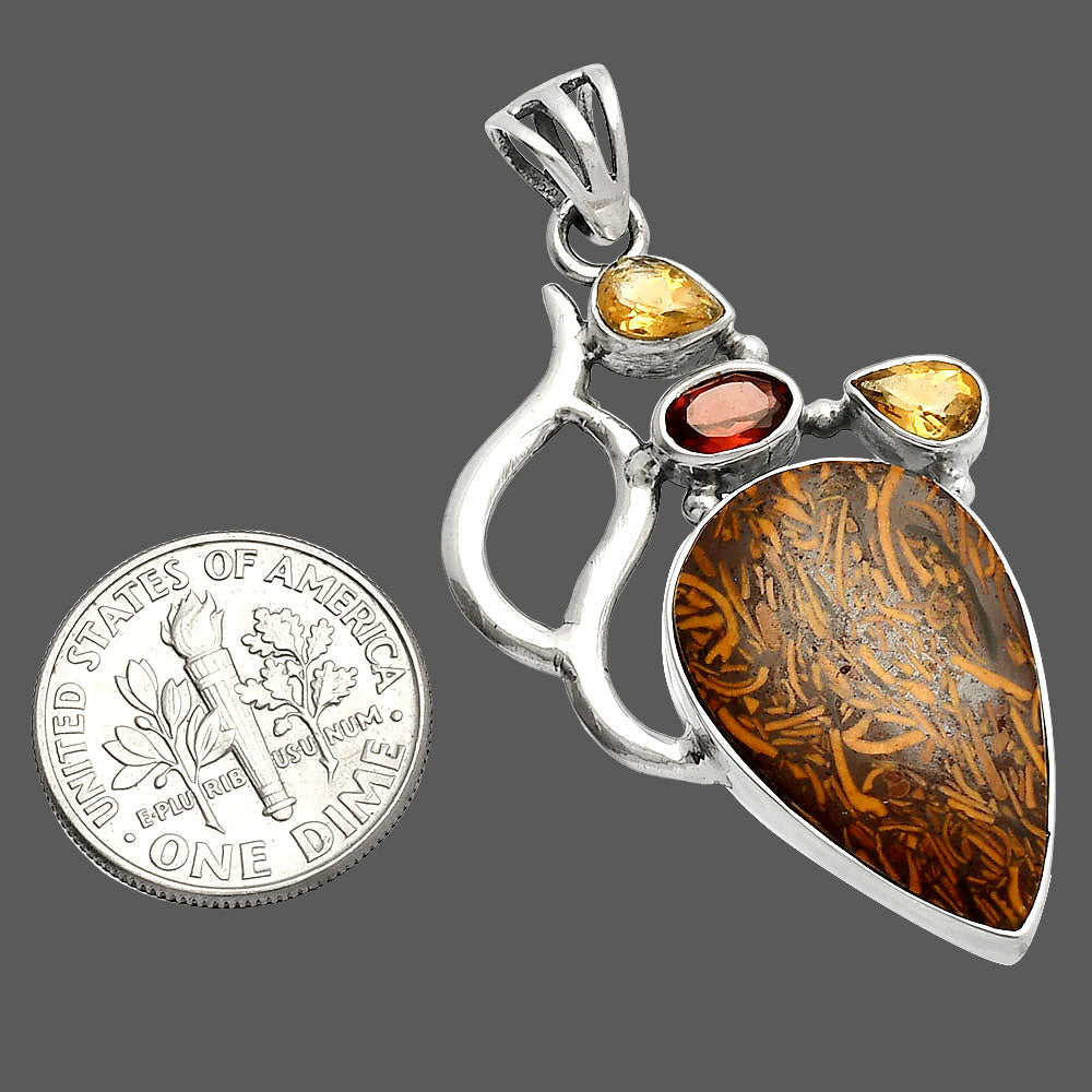 Coquina Fossil Jasper, Garnet & Citrine Pendant P-1290 SDP147300