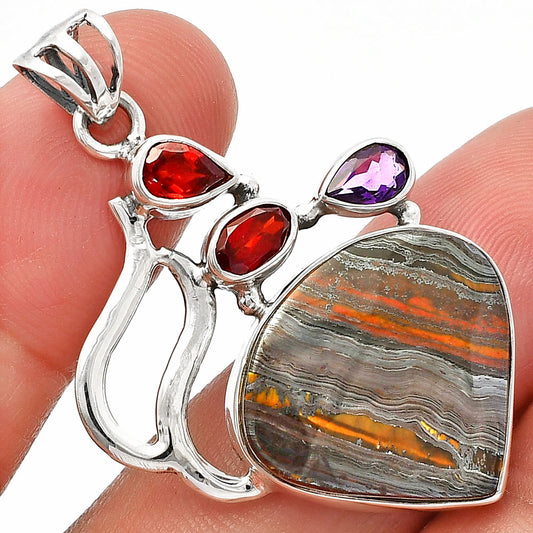 Iron Tiger Eye, Garnet & Amethyst Pendant P-1290 SDP147301