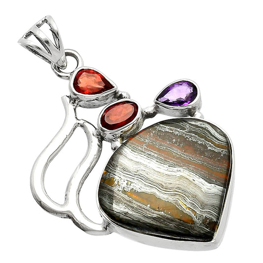 Iron Tiger Eye, Garnet & Amethyst Pendant P-1290 SDP147301