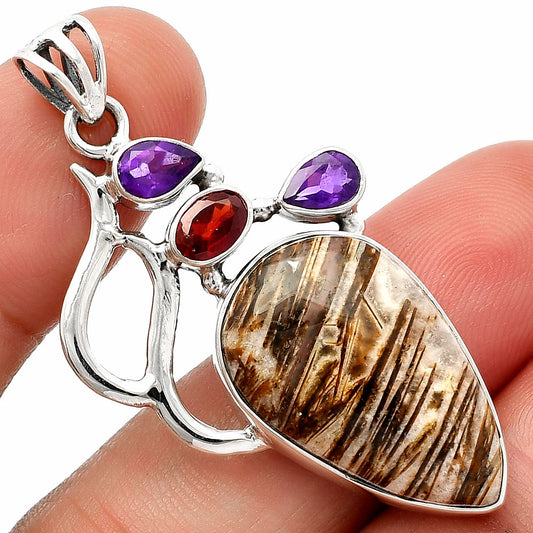 Stick Agate, Garnet & Amethyst Pendant P-1290 SDP147302