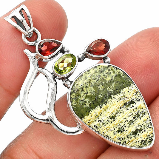 Natural Chrysotile, Peridot & Garnet Pendant P-1290 SDP147330