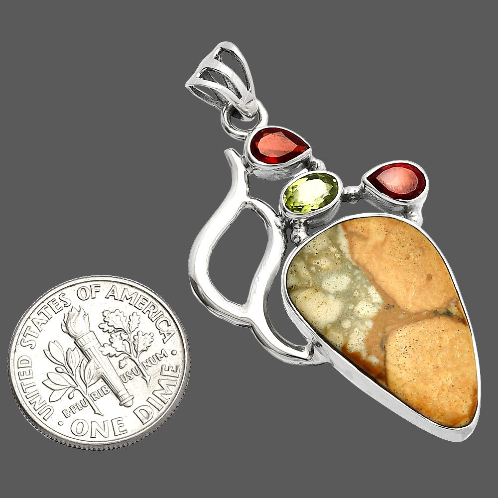 Rocky Butte Picture Jasper, Peridot & Garnet Pendant P-1290 SDP147331