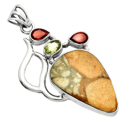 Rocky Butte Picture Jasper, Peridot & Garnet Pendant P-1290 SDP147331