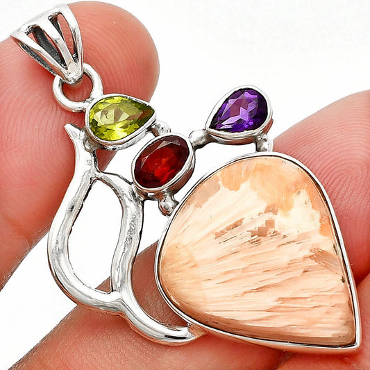 Orange Scolecite, Peridot, Amethyst & Garnet Pendant P-1290 SDP147334