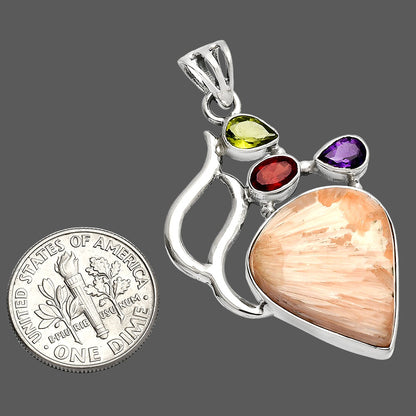 Orange Scolecite, Peridot, Amethyst & Garnet Pendant P-1290 SDP147334