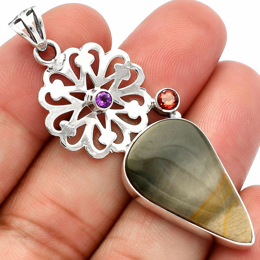Polygram Jasper, Garnet & Amethyst Pendant P-1228 SDP147483