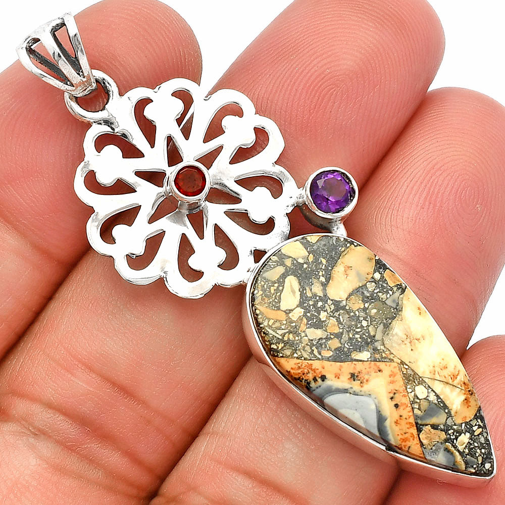 Maligano Jasper, Amethyst & Garnet Pendant P-1228 SDP147485
