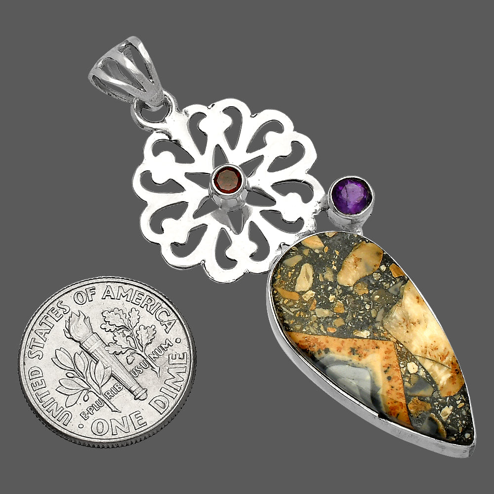 Maligano Jasper, Amethyst & Garnet Pendant P-1228 SDP147485