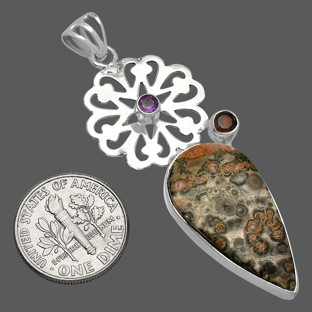 Leopard Skin Jasper, Garnet & Amethyst Pendant P-1228 SDP147487