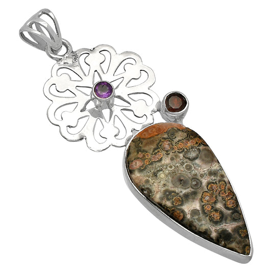 Leopard Skin Jasper, Garnet & Amethyst Pendant P-1228 SDP147487