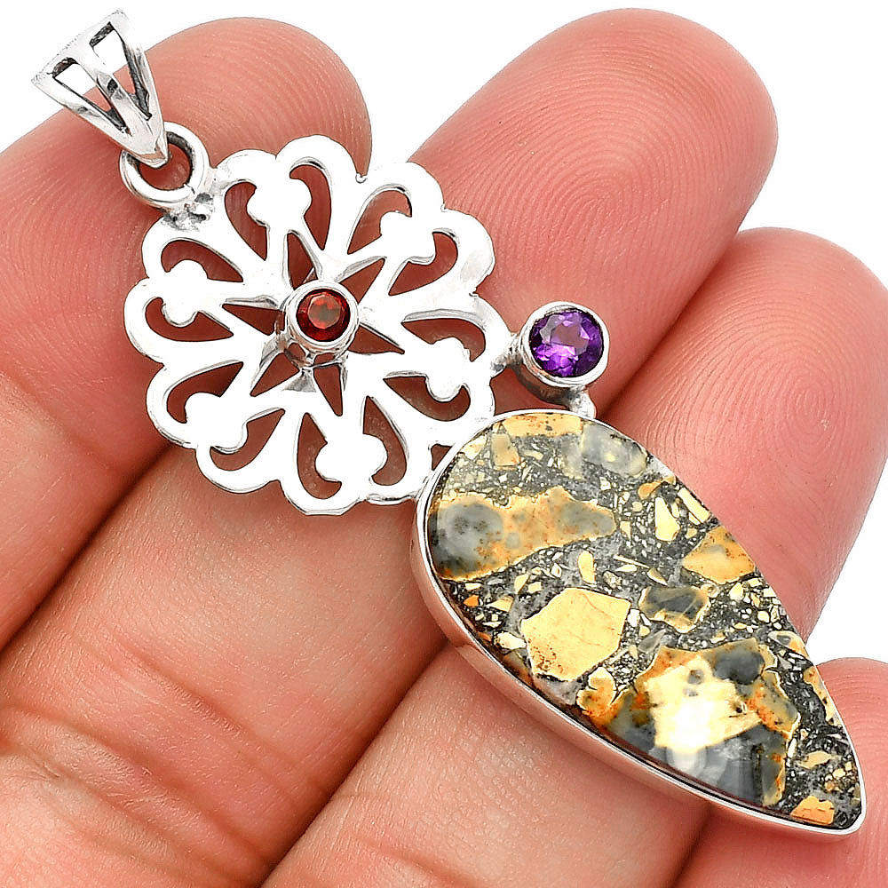 Maligano Jasper, Amethyst & Garnet Pendant P-1228 SDP147488