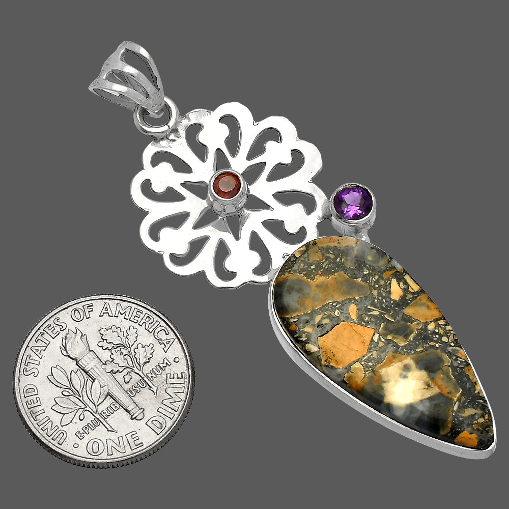 Maligano Jasper, Amethyst & Garnet Pendant P-1228 SDP147488