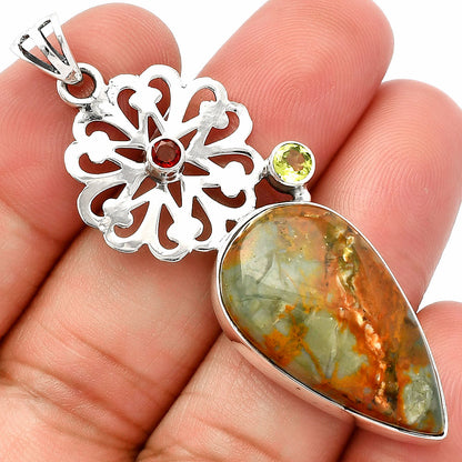 Rocky Butte Picture Jasper, Peridot & Garnet Pendant P-1228 SDP147501