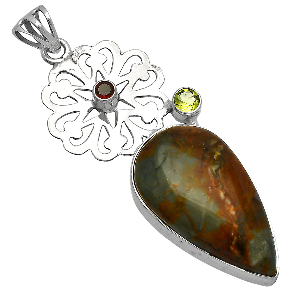 Rocky Butte Picture Jasper, Peridot & Garnet Pendant P-1228 SDP147501