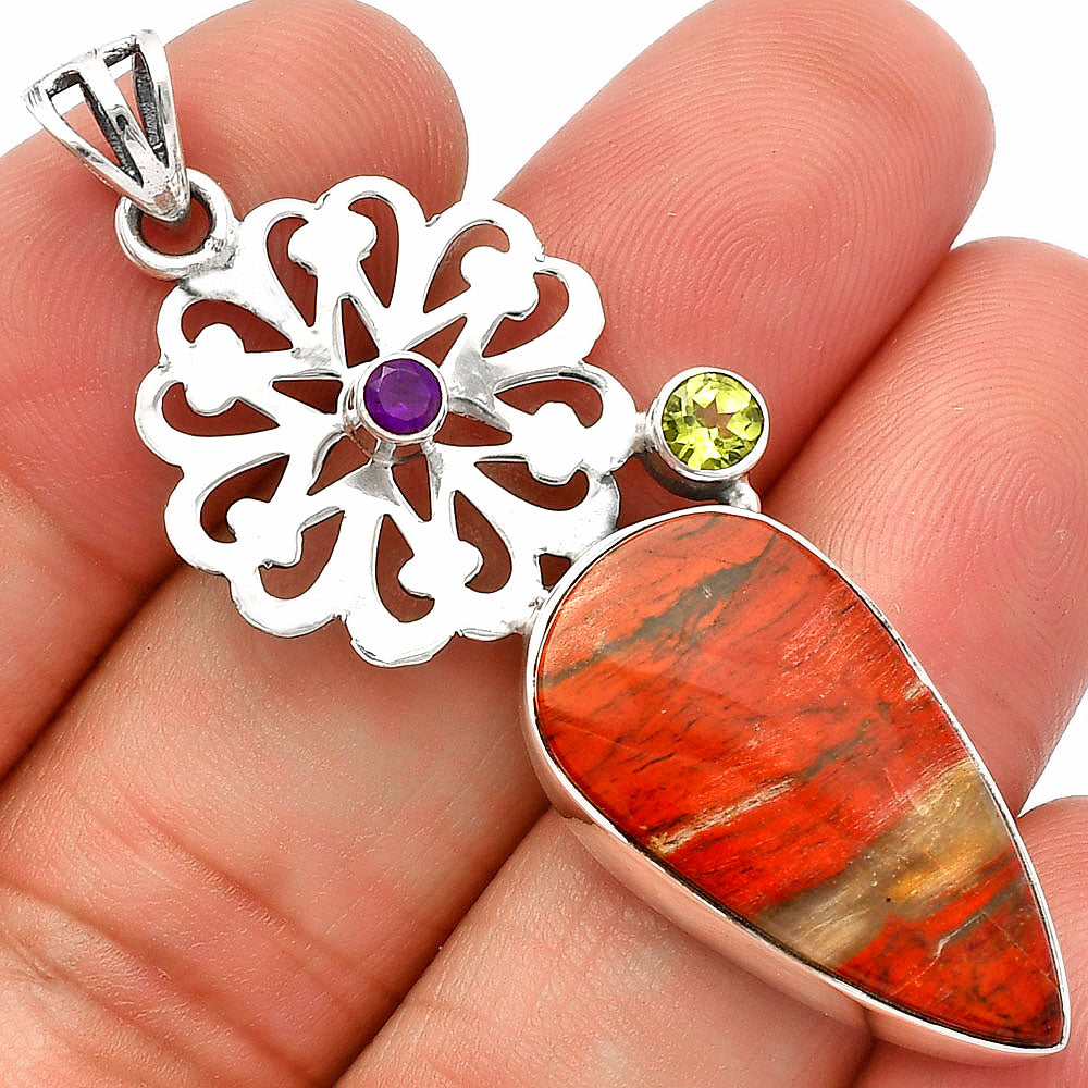 Snake Skin Jasper, Peridot & Amethyst Pendant P-1228 SDP147506