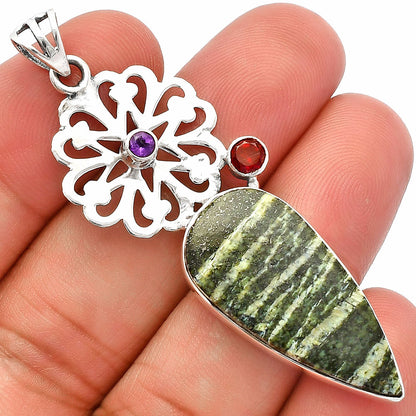 Natural Chrysotile, Garnet & Amethyst Pendant P-1228 SDP147508