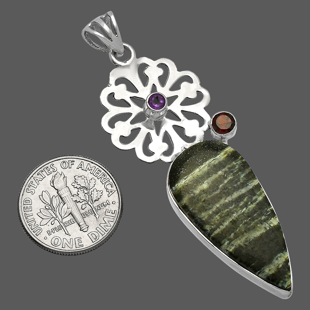 Natural Chrysotile, Garnet & Amethyst Pendant P-1228 SDP147508