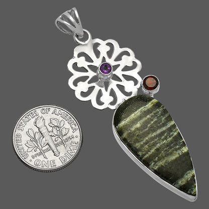 Natural Chrysotile, Garnet & Amethyst Pendant P-1228 SDP147508