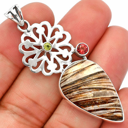 Stick Agate, Garnet & Peridot Pendant P-1228 SDP147509