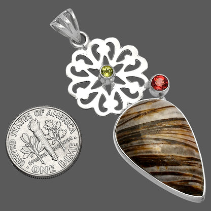 Stick Agate, Garnet & Peridot Pendant P-1228 SDP147509