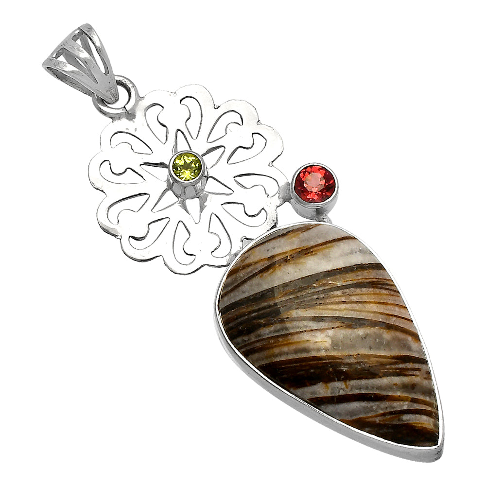 Stick Agate, Garnet & Peridot Pendant P-1228 SDP147509